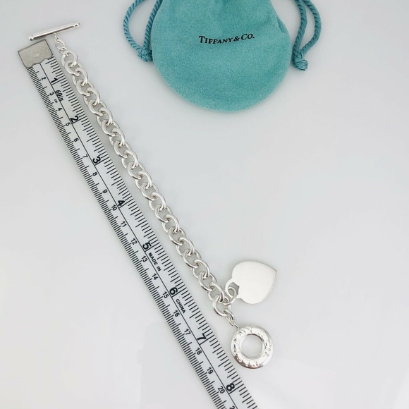 Tiffany Sterling Silver Heart Tag Toggle Bracelet Blank Engravabel Heart - Picture 6 of 7